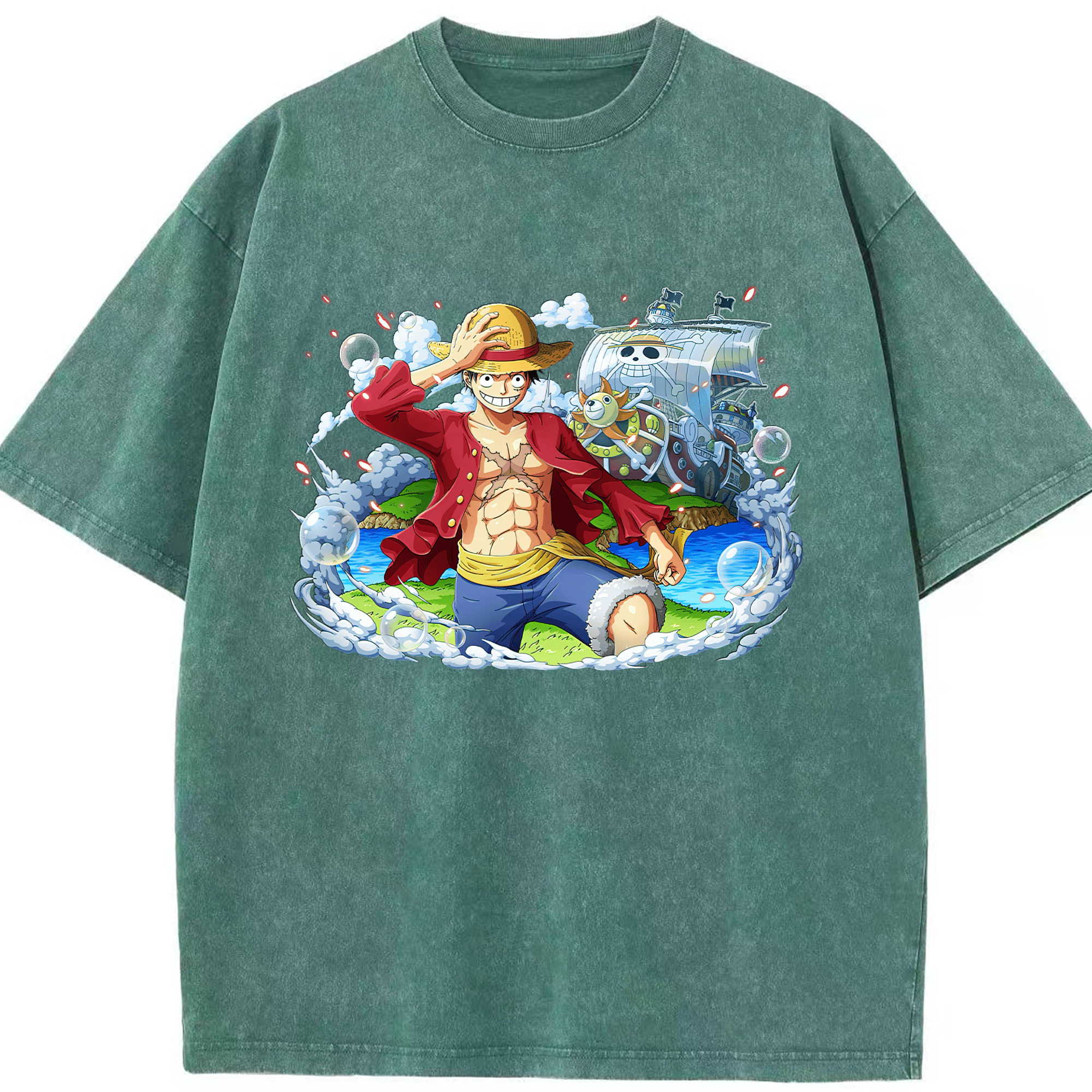 ワンピース モンキー・D・ルフィ ONE PIECE Monkey D. Luffy 綿100% ヴィンテージ風 半袖Tシャツ（フロントプリント）